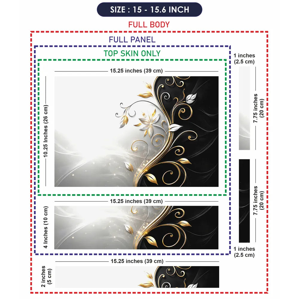 Abstract Silver Gold Floral Swirl on Grey Laptop Skin - View 8
