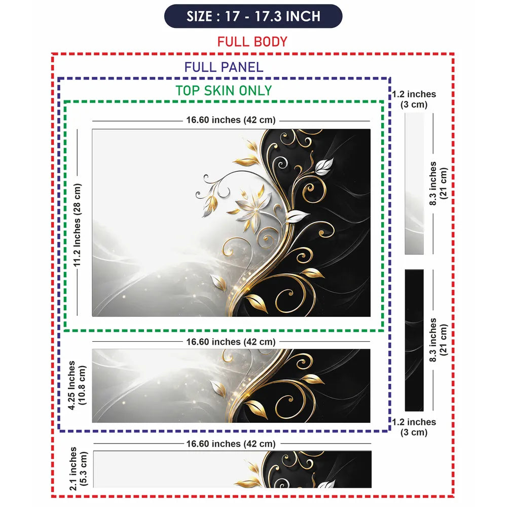 Abstract Silver Gold Floral Swirl on Grey Laptop Skin - View 9