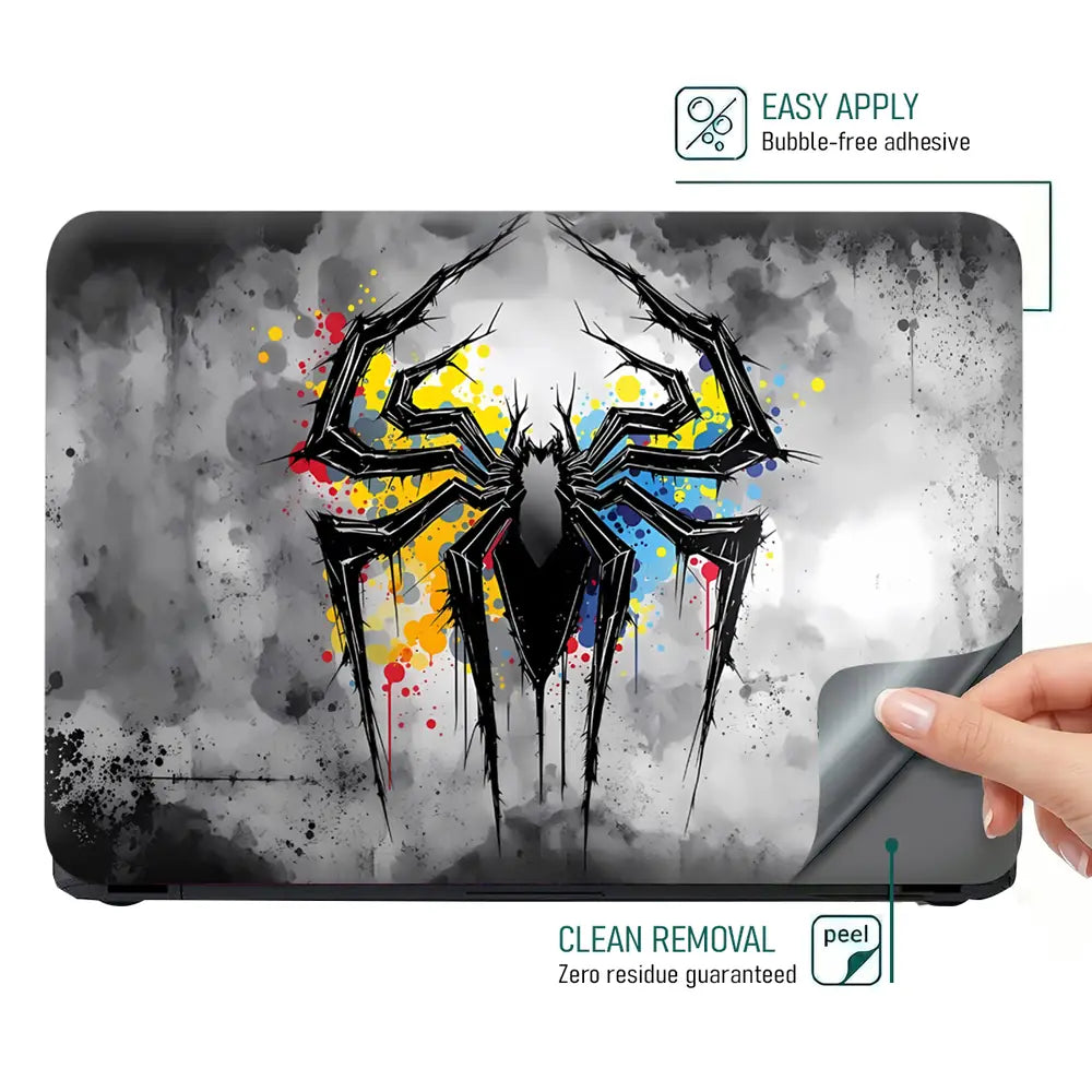 Abstract Spider Art With Color Splashes Laptop Skin - View 4