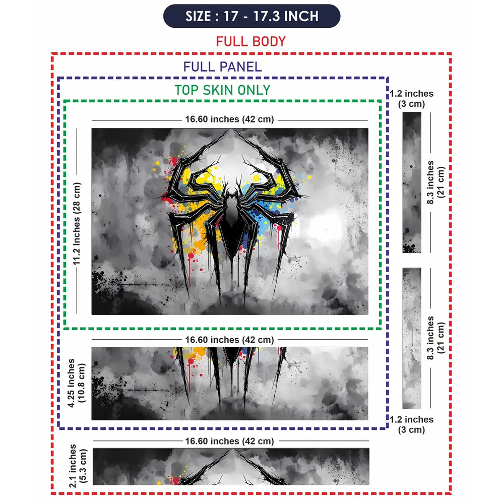 Abstract Spider Art With Color Splashes Laptop Skin - View 9