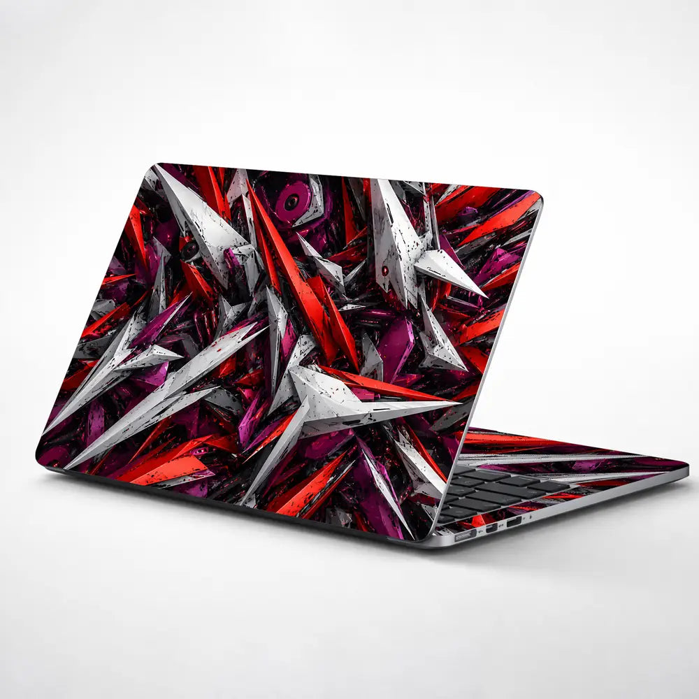 Abstract Spikes Red White Purple Laptop Skin - View 1