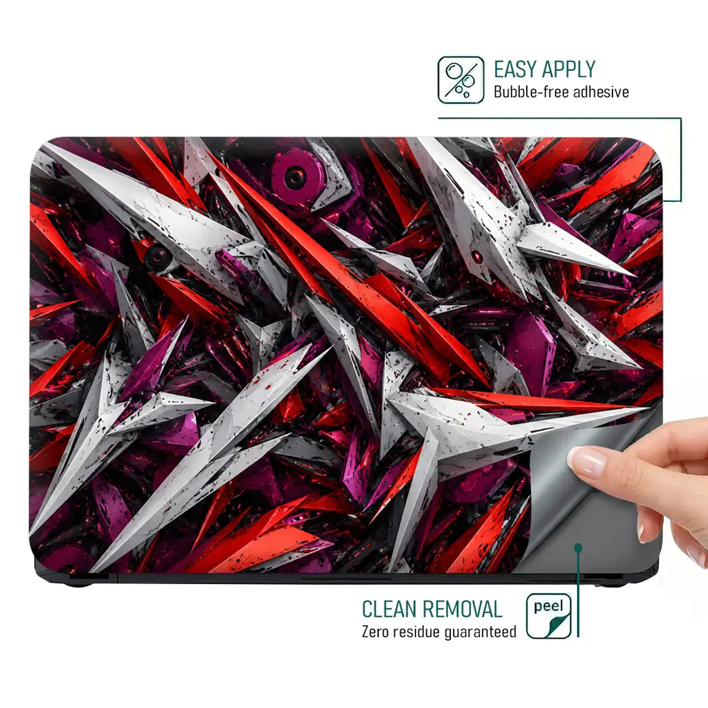 Abstract Spikes Red White Purple Laptop Skin - View 4