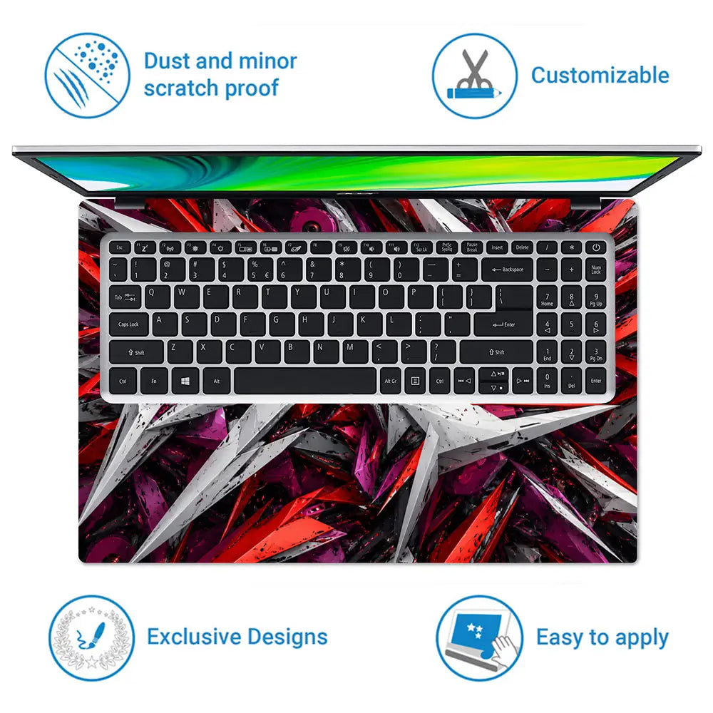 Abstract Spikes Red White Purple Laptop Skin - View 5