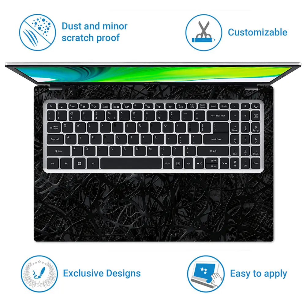 Abstract Tangled Mesh Black Laptop Skin - View 5