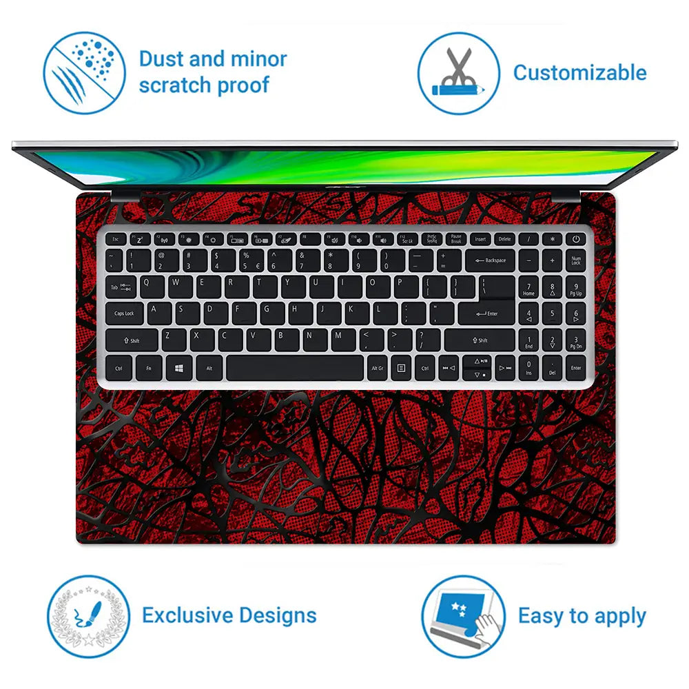 Abstract Tangled Mesh Red Laptop Skin - View 5