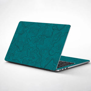 Abstract Teal Contour Lines Pattern Laptop Skin - View 1