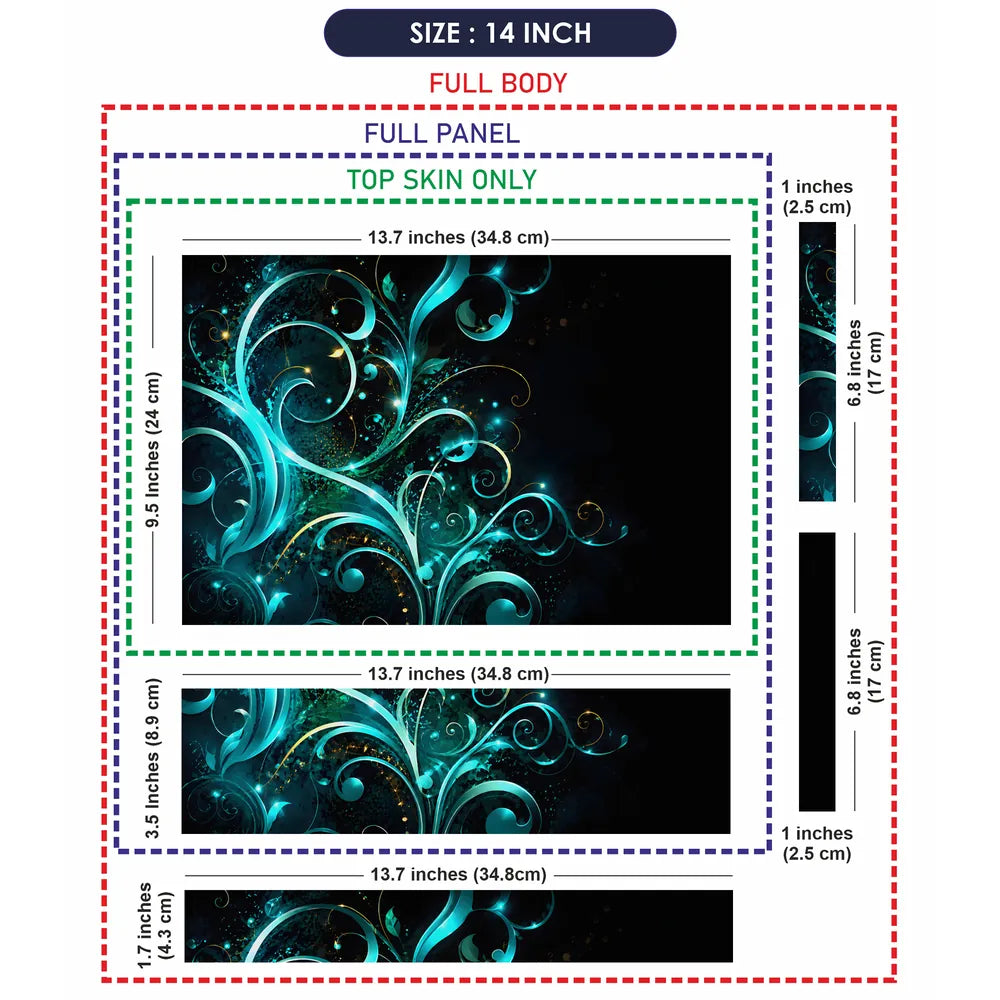 Abstract Teal Glowing Floral Vector Swirls Laptop Skin - View 7