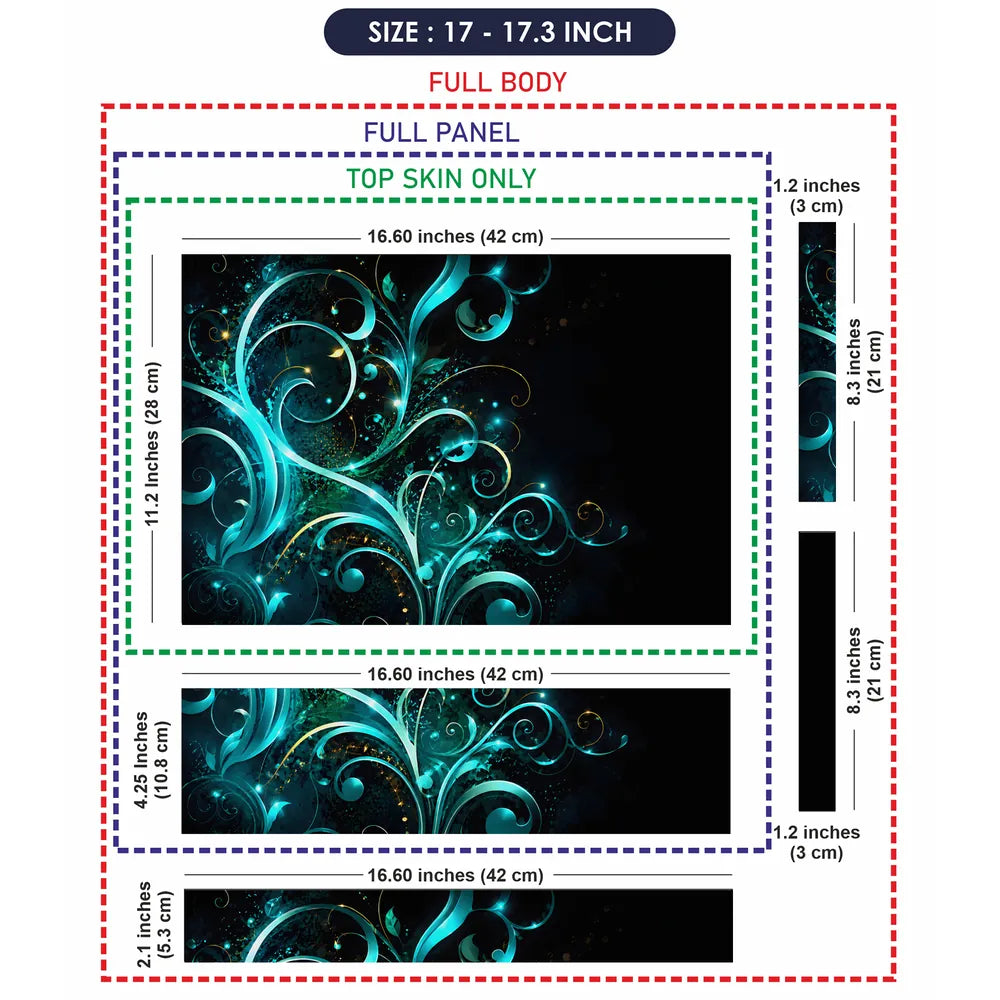 Abstract Teal Glowing Floral Vector Swirls Laptop Skin - View 9