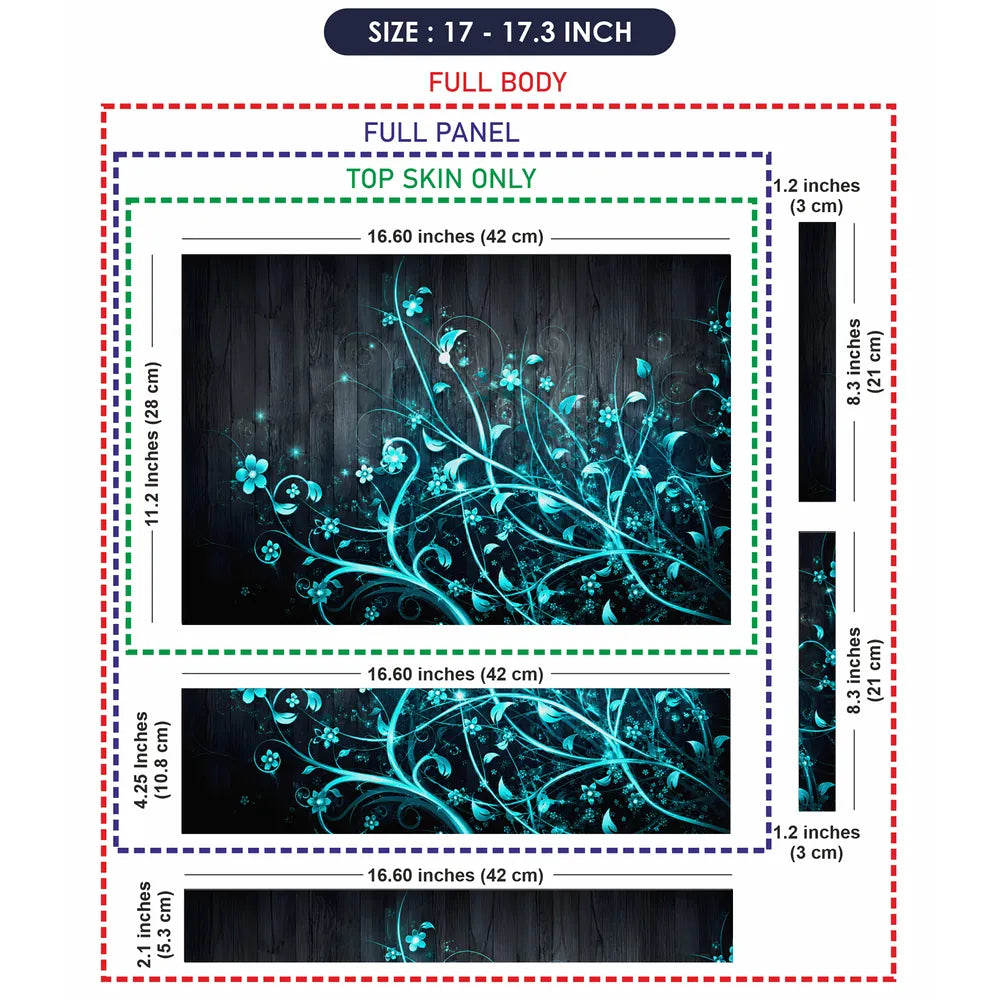 Abstract Teal Glowing Vines on Dark Wood Laptop Skin - View 9