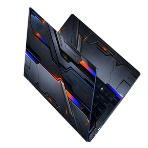 Abstract Tech Carbon Orange Blue Lines Laptop Skin - View 2