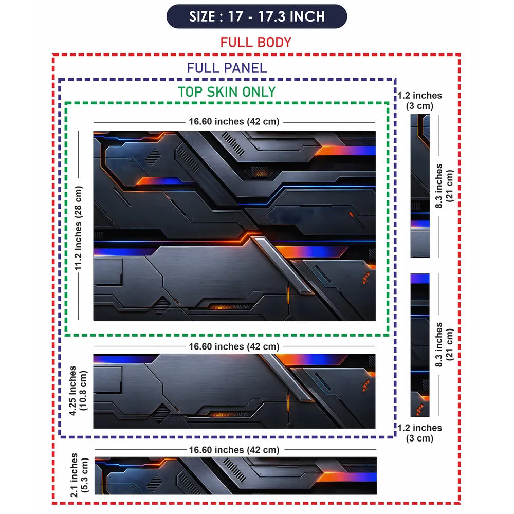 Abstract Tech Carbon Orange Blue Lines Laptop Skin - View 9