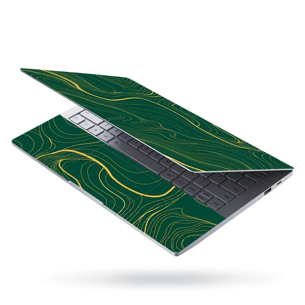 Abstract Topographic Lines Gold Green Laptop Skin - View 3