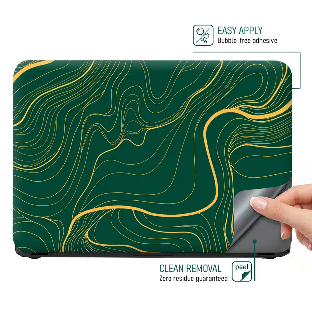 Abstract Topographic Lines Gold Green Laptop Skin - View 4