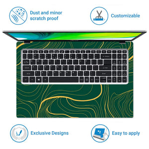 Abstract Topographic Lines Gold Green Laptop Skin - View 5
