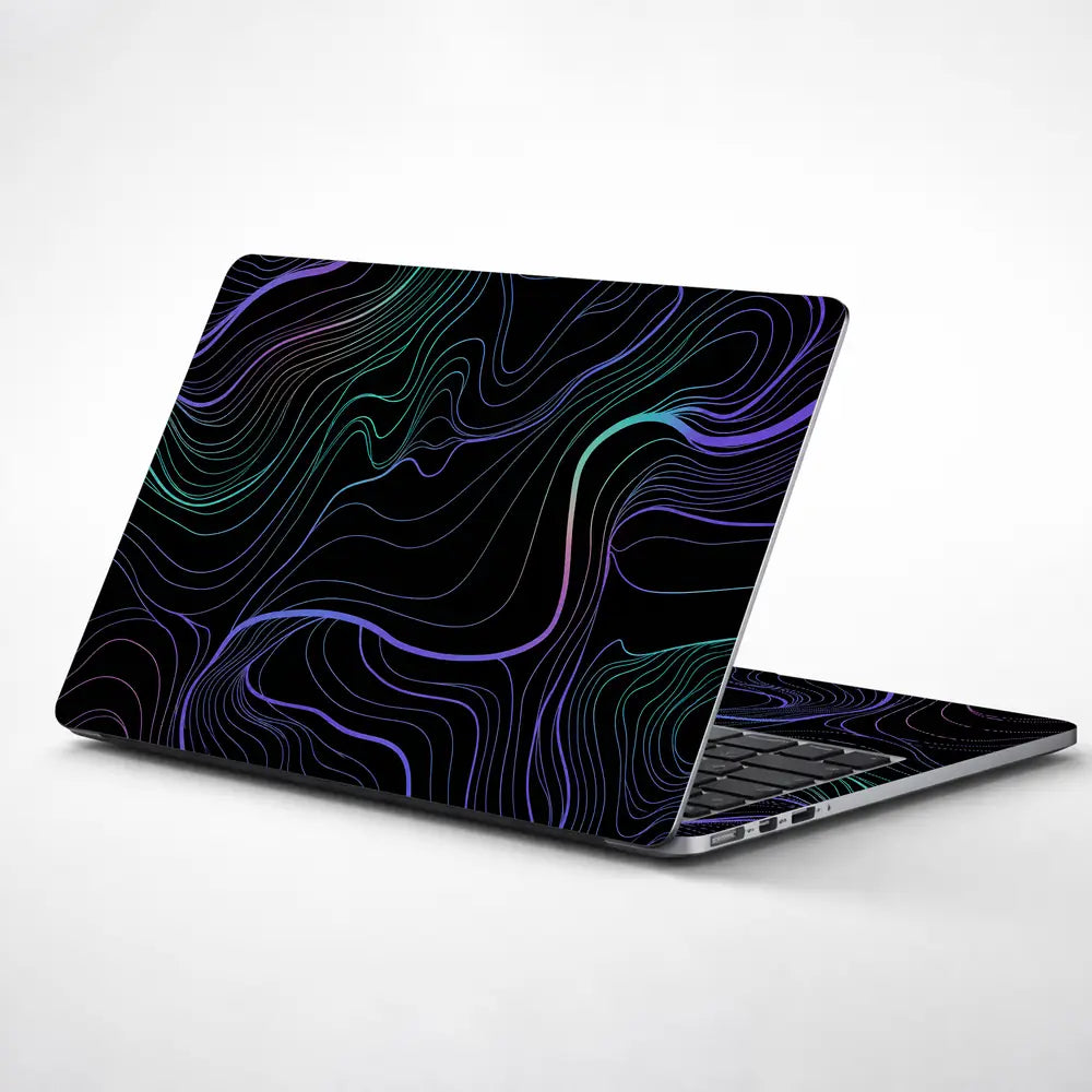 Abstract Topographic Lines Purple Teal Laptop Skin - View 1