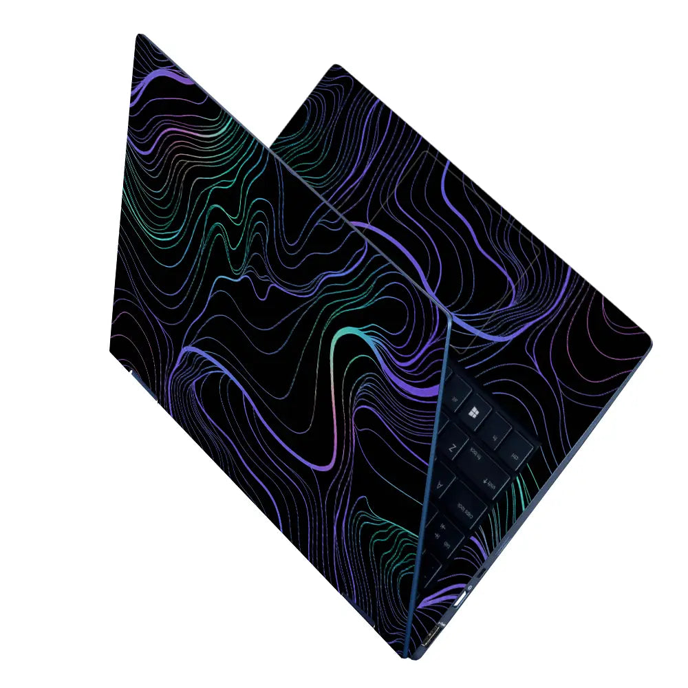 Abstract Topographic Lines Purple Teal Laptop Skin - View 2