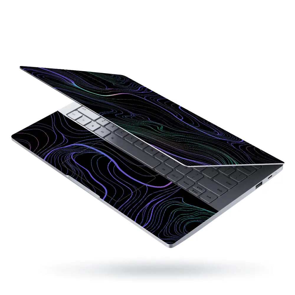 Abstract Topographic Lines Purple Teal Laptop Skin - View 3