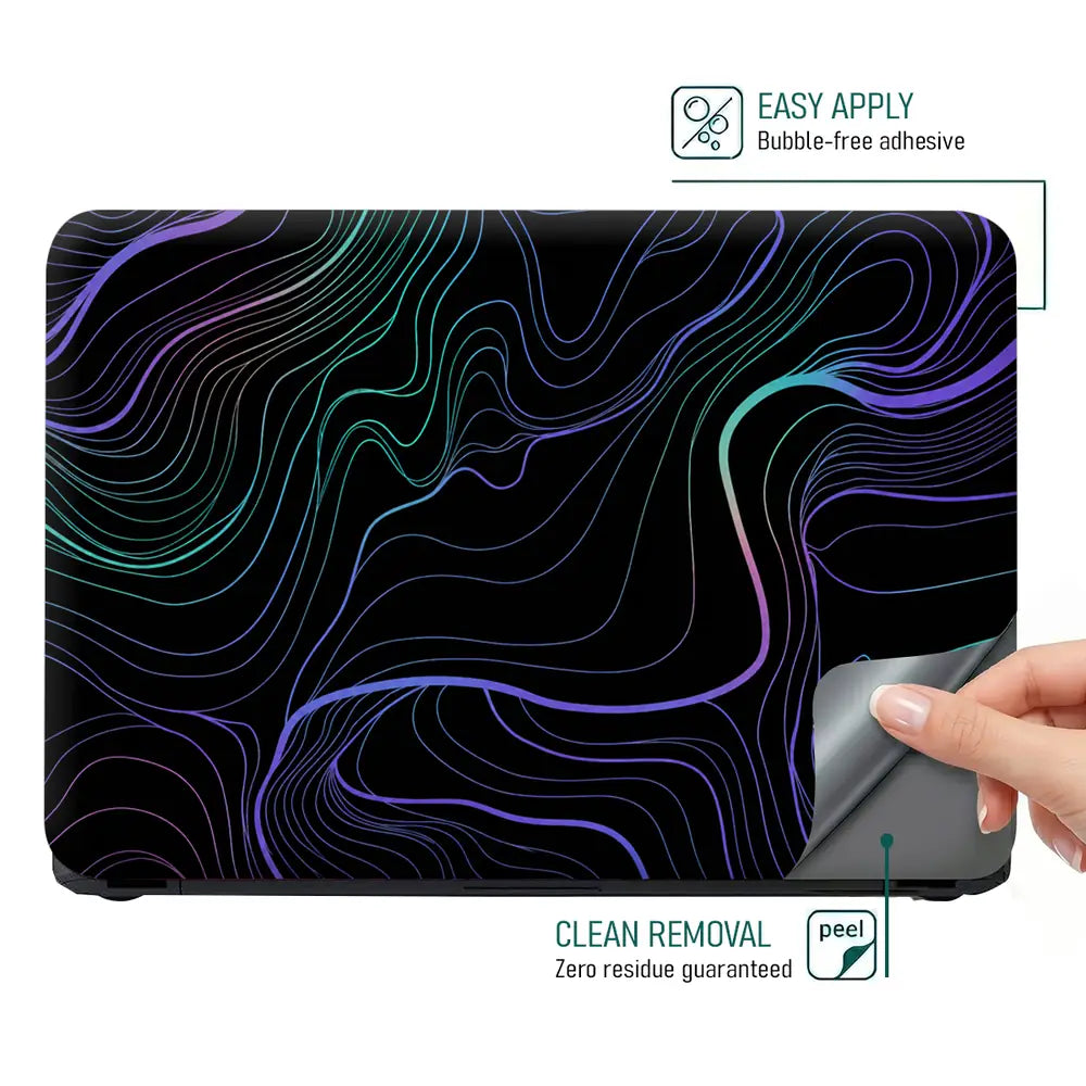 Abstract Topographic Lines Purple Teal Laptop Skin - View 4
