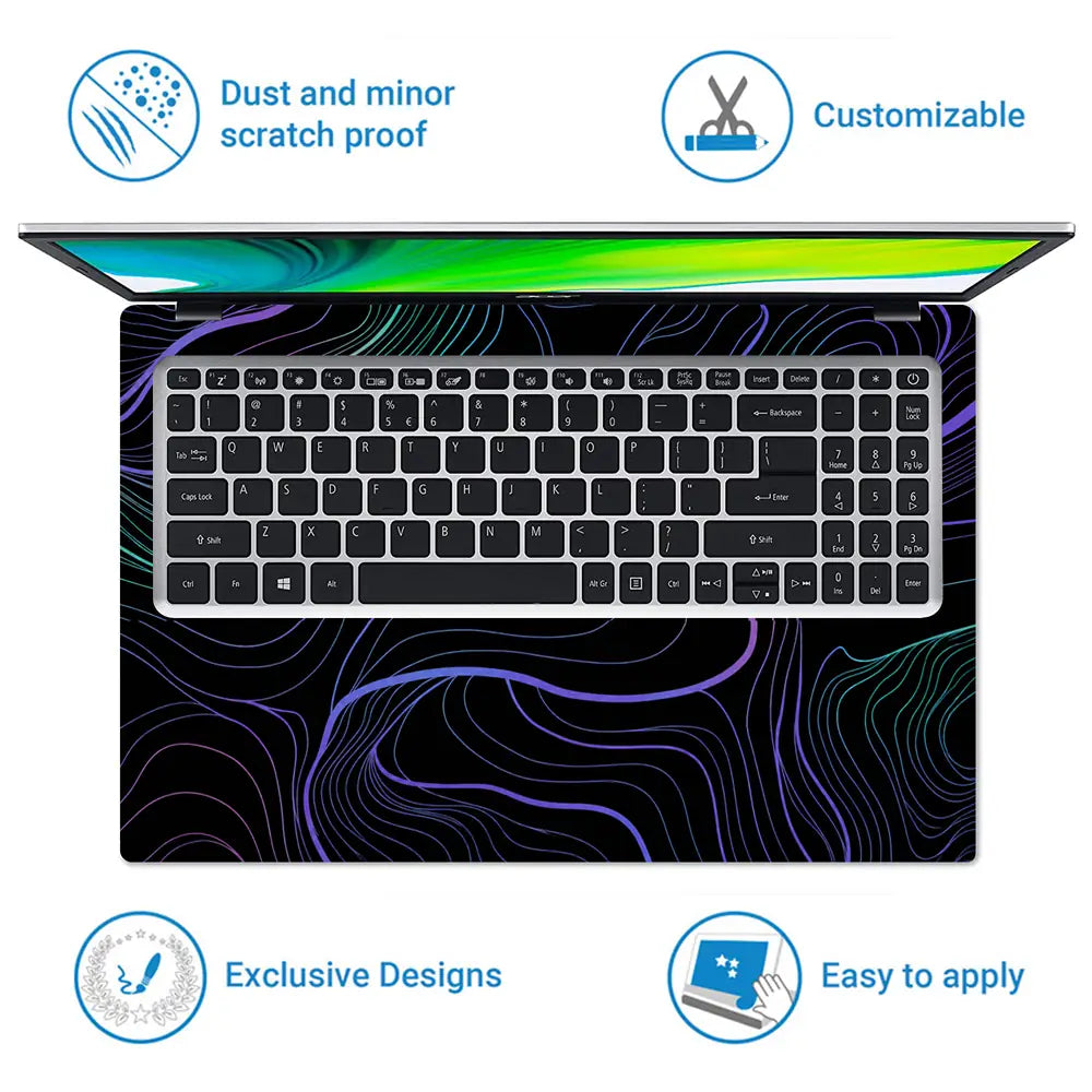 Abstract Topographic Lines Purple Teal Laptop Skin - View 5