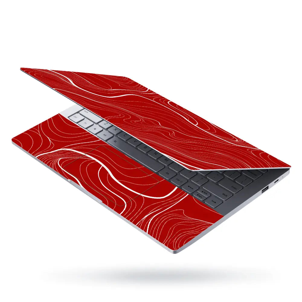 Abstract Topographic Lines White Red Laptop Skin - View 3