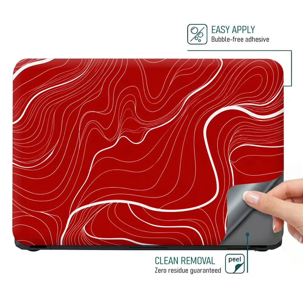 Abstract Topographic Lines White Red Laptop Skin - View 4