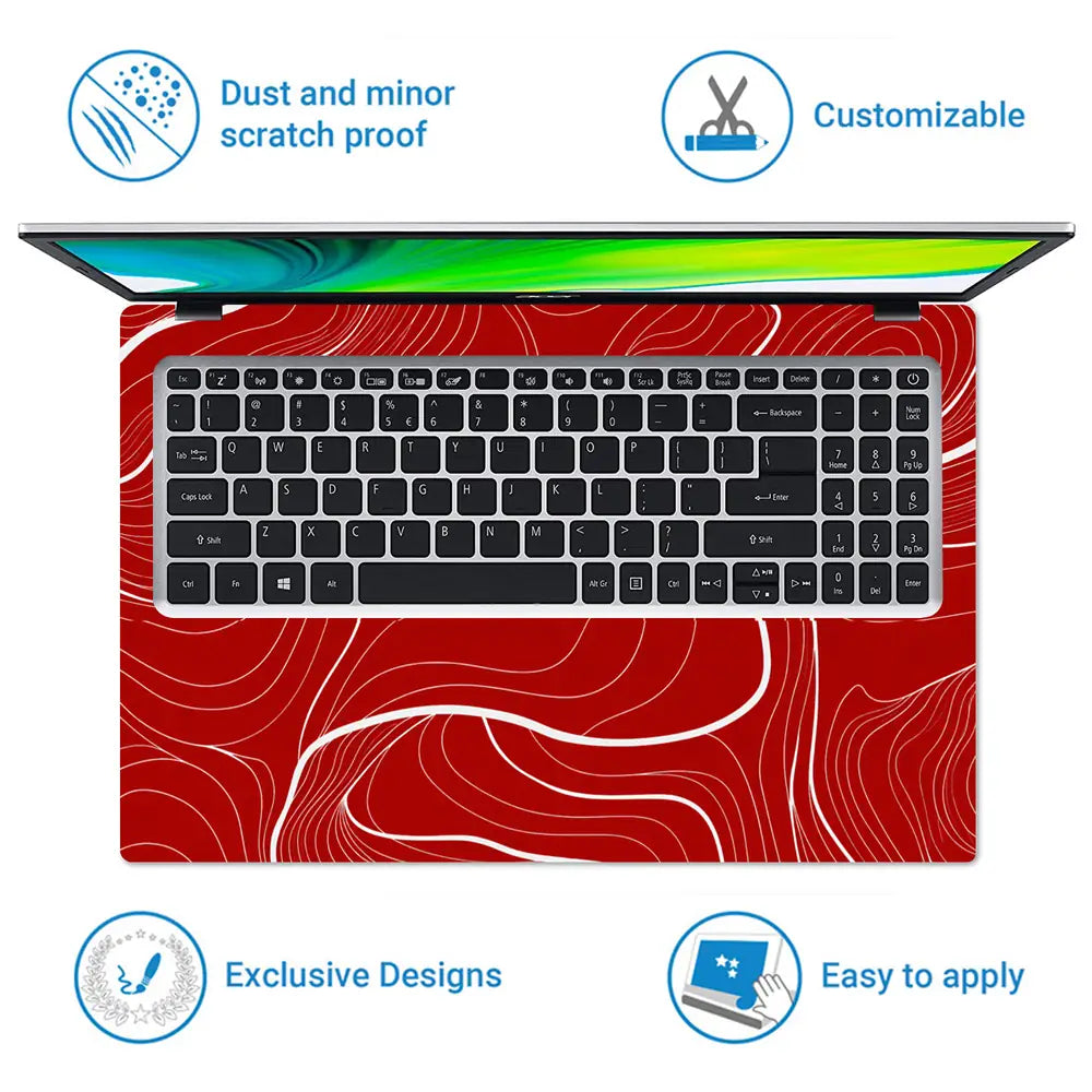 Abstract Topographic Lines White Red Laptop Skin - View 5