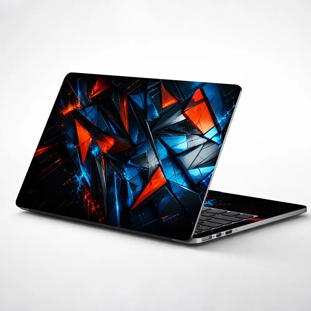 Abstract Triangles Orange Blue Energy Laptop Skin - View 1