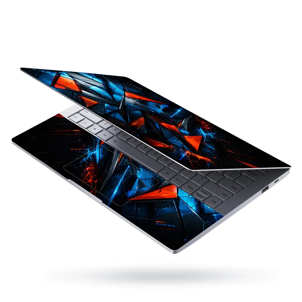 Abstract Triangles Orange Blue Energy Laptop Skin - View 3