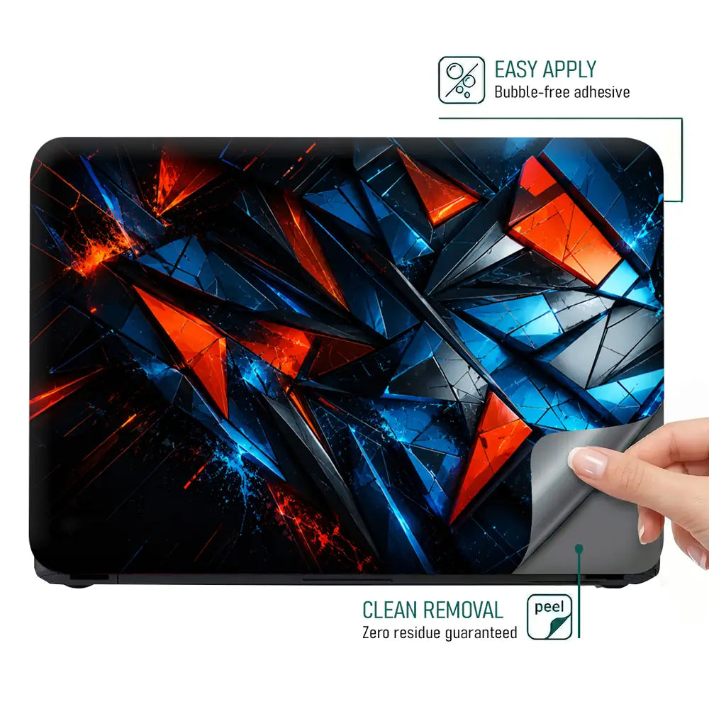 Abstract Triangles Orange Blue Energy Laptop Skin - View 4