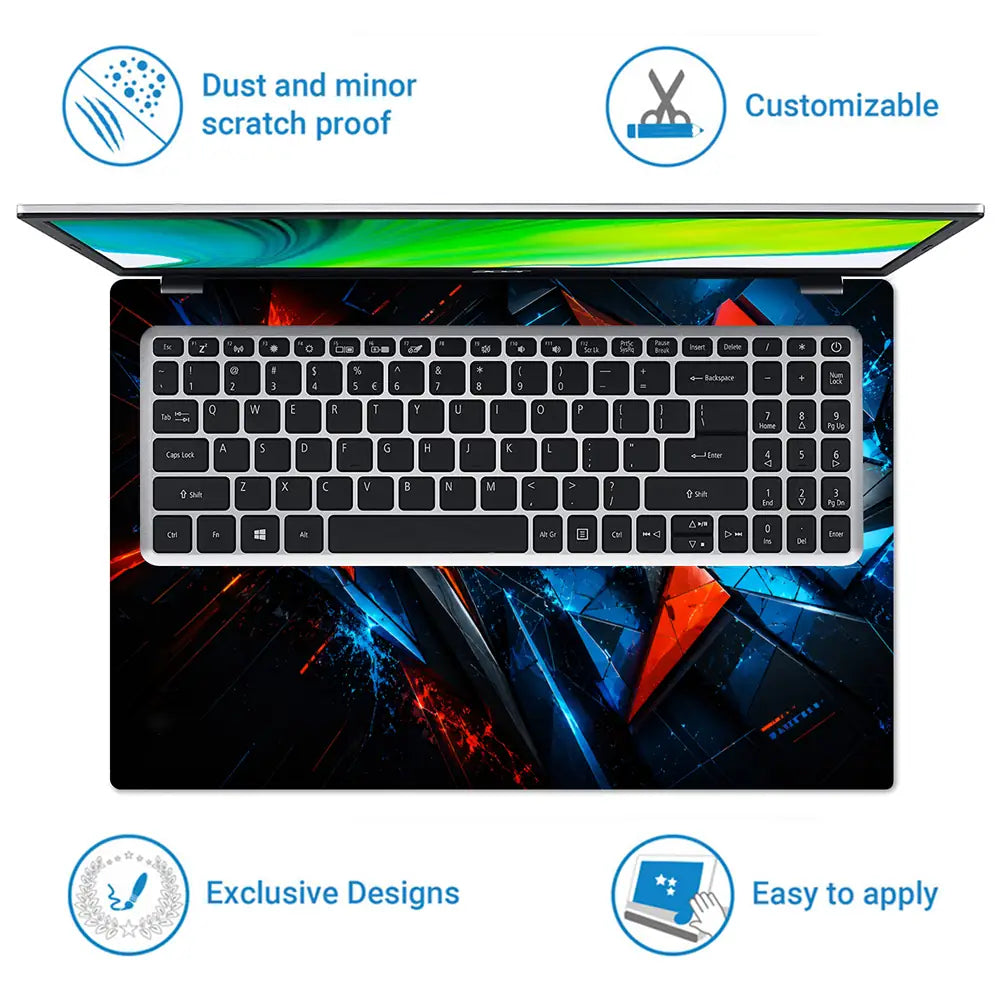 Abstract Triangles Orange Blue Energy Laptop Skin - View 5