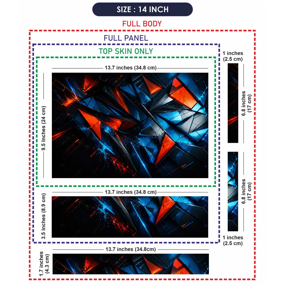 Abstract Triangles Orange Blue Energy Laptop Skin - View 7