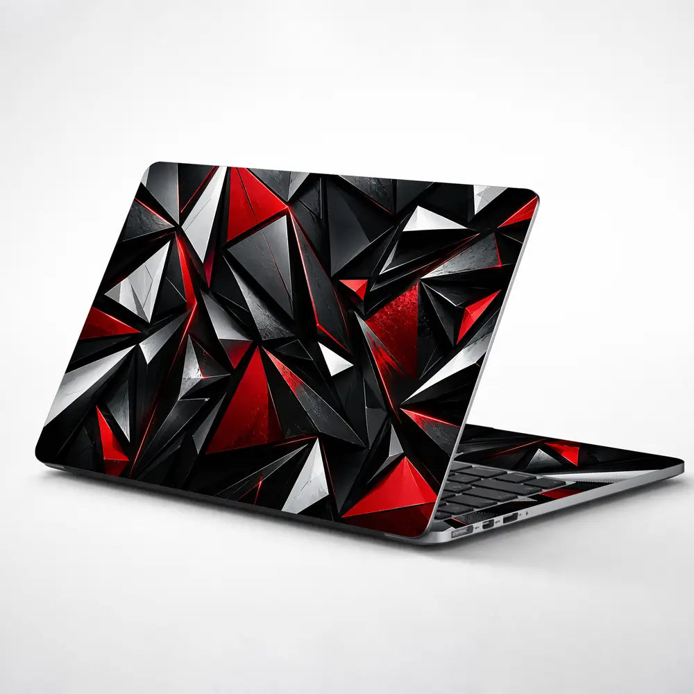 Abstract Triangles Red Black Glossy Laptop Skin - View 1