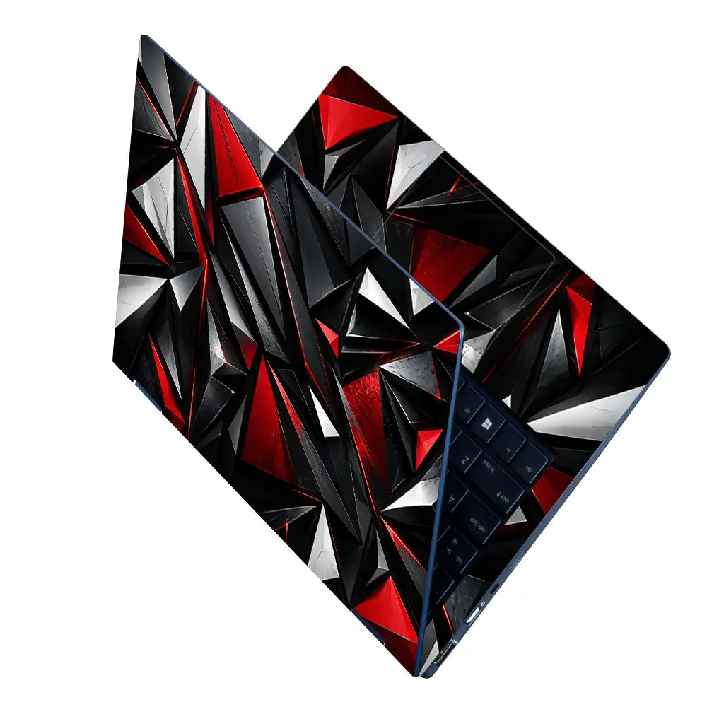 Abstract Triangles Red Black Glossy Laptop Skin - View 2