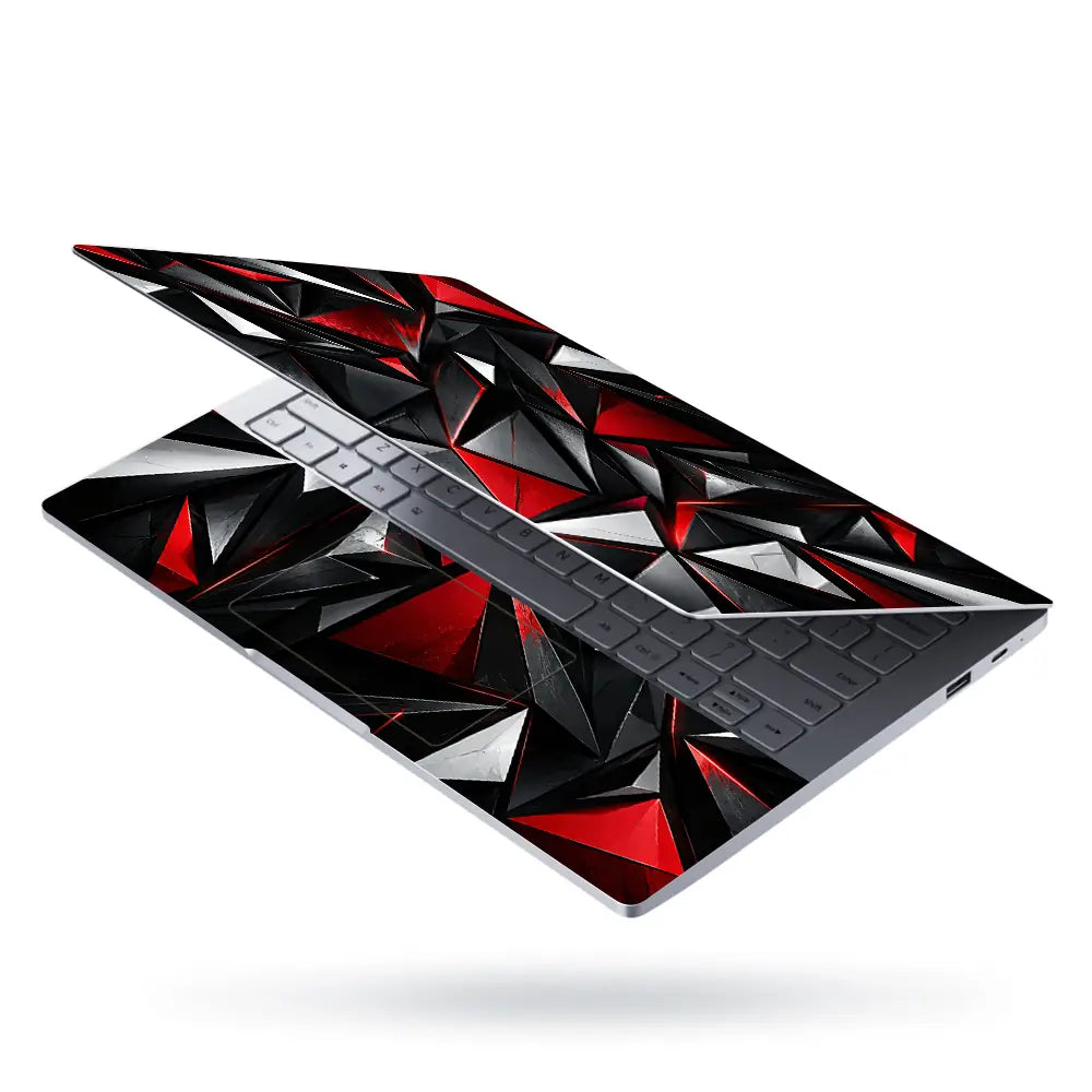 Abstract Triangles Red Black Glossy Laptop Skin - View 3