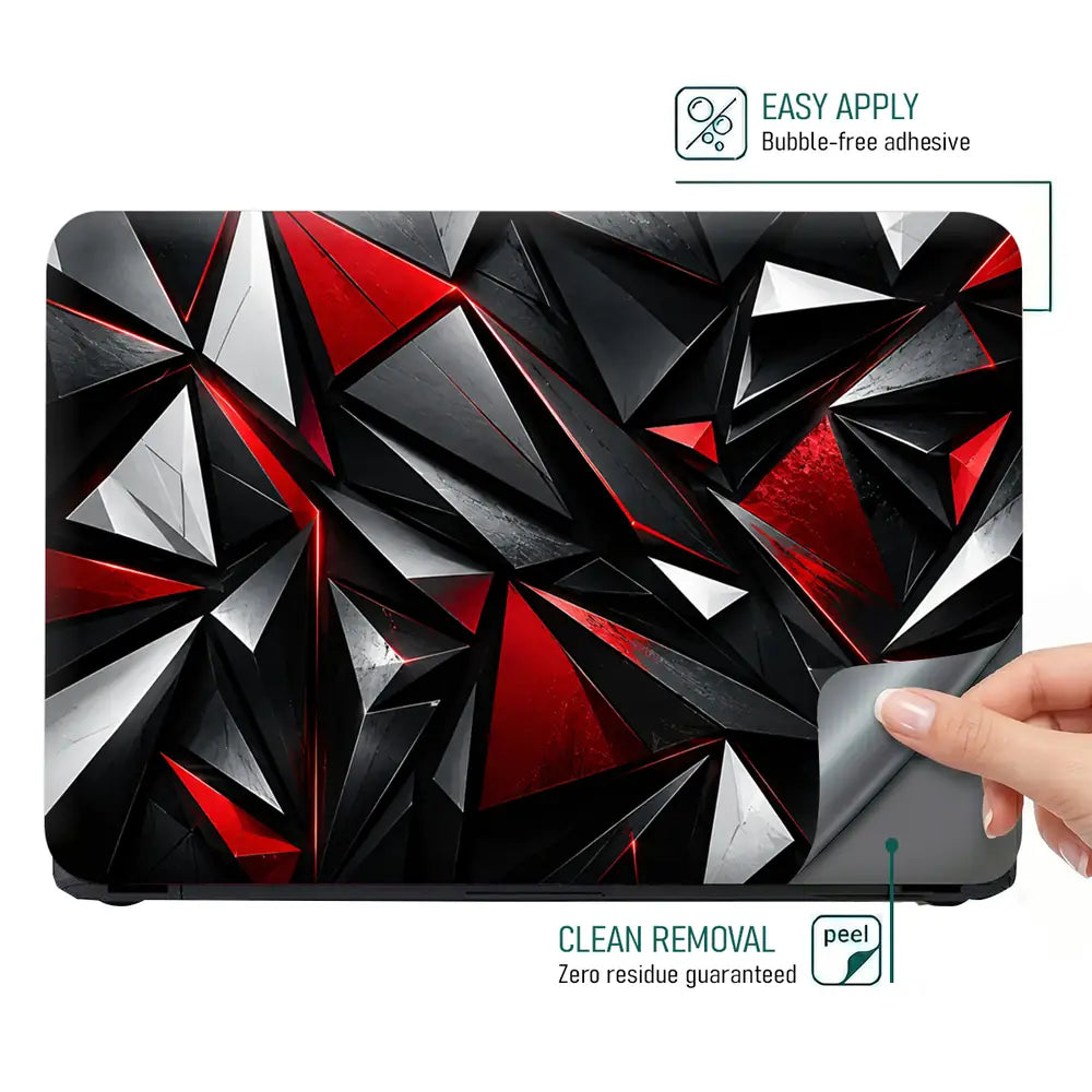 Abstract Triangles Red Black Glossy Laptop Skin - View 4