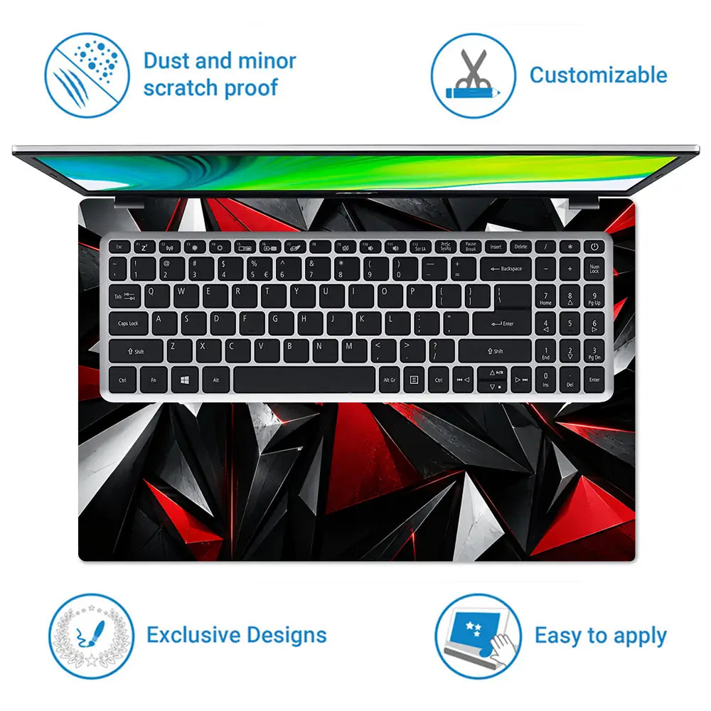 Abstract Triangles Red Black Glossy Laptop Skin - View 5