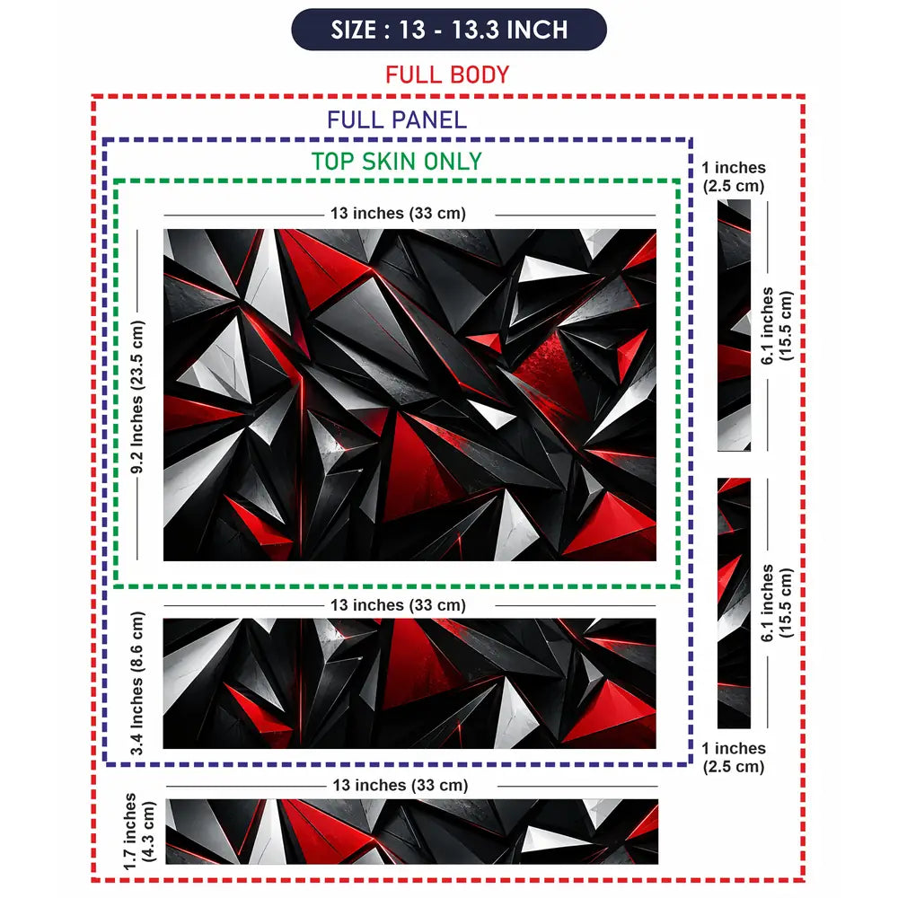 Abstract Triangles Red Black Glossy Laptop Skin - View 6