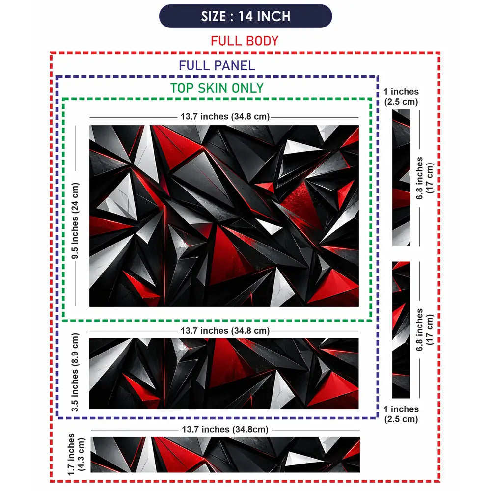 Abstract Triangles Red Black Glossy Laptop Skin - View 7