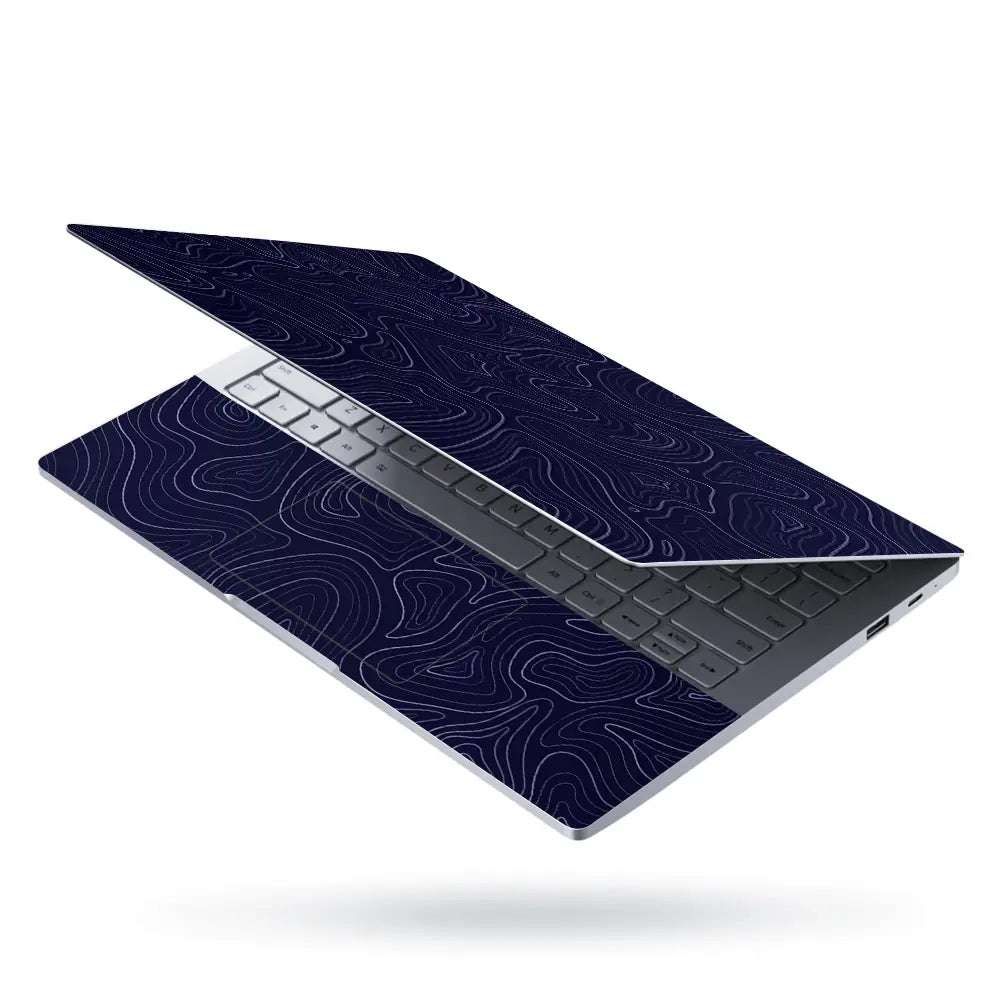 Abstract Wavy Lines On Dark Background Laptop Skin - View 3