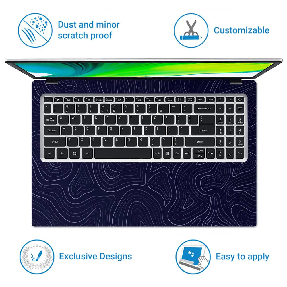 Abstract Wavy Lines On Dark Background Laptop Skin - View 5