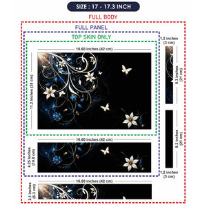 Abstract White Lilies and Butterflies on Black Laptop Skin - View 9