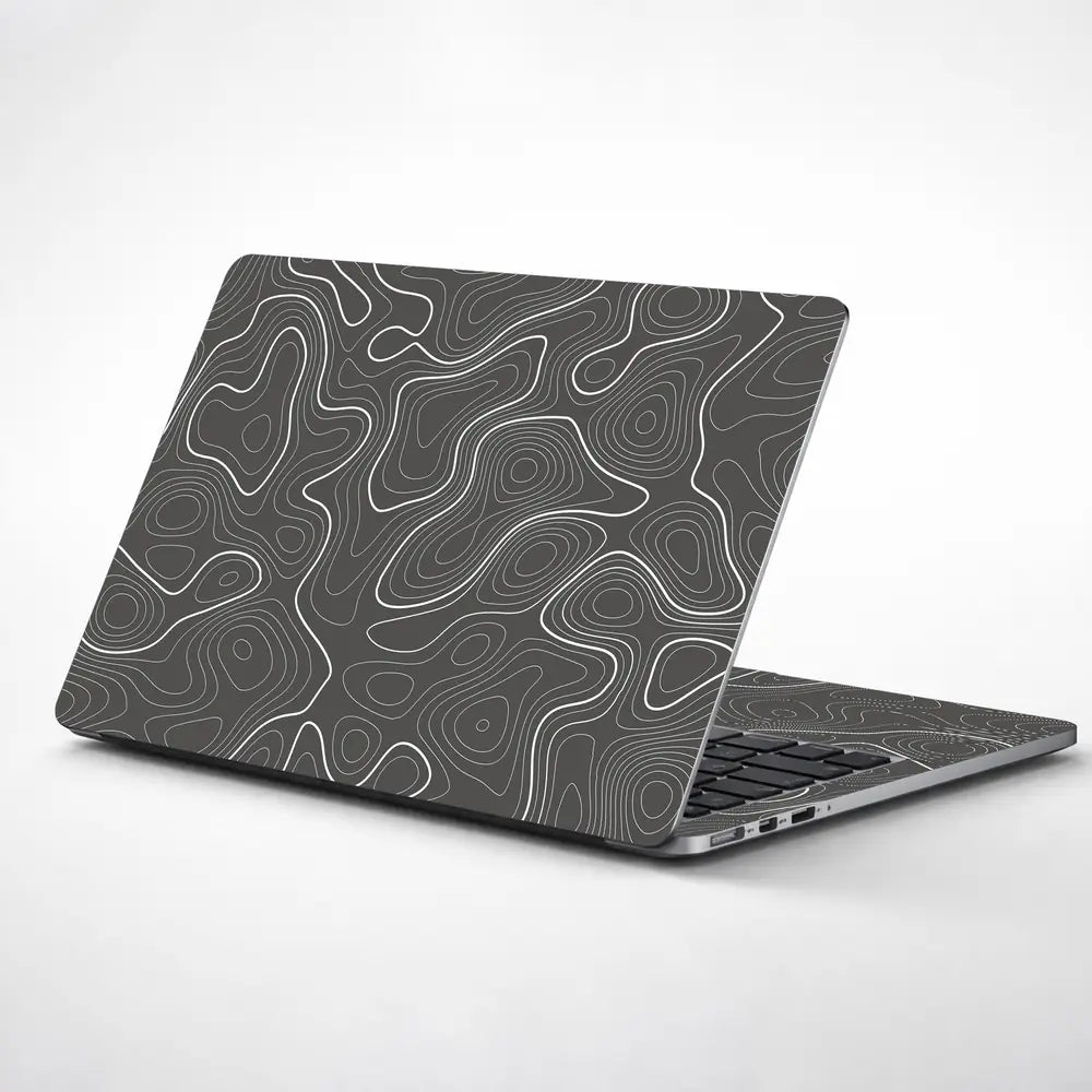 Abstract White Line Patterns On Dark Background Laptop Skin - View 1