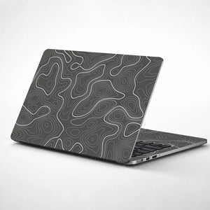 Abstract White Line Patterns On Dark Background Laptop Skin - View 1