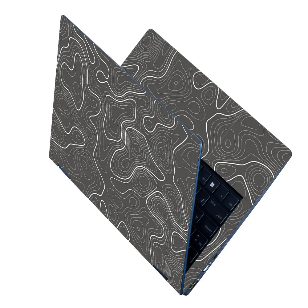 Abstract White Line Patterns On Dark Background Laptop Skin - View 2