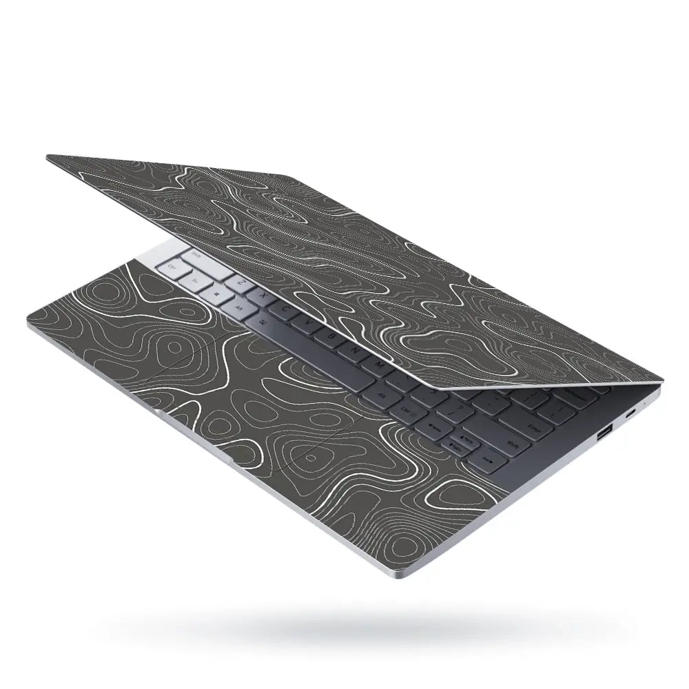 Abstract White Line Patterns On Dark Background Laptop Skin - View 3