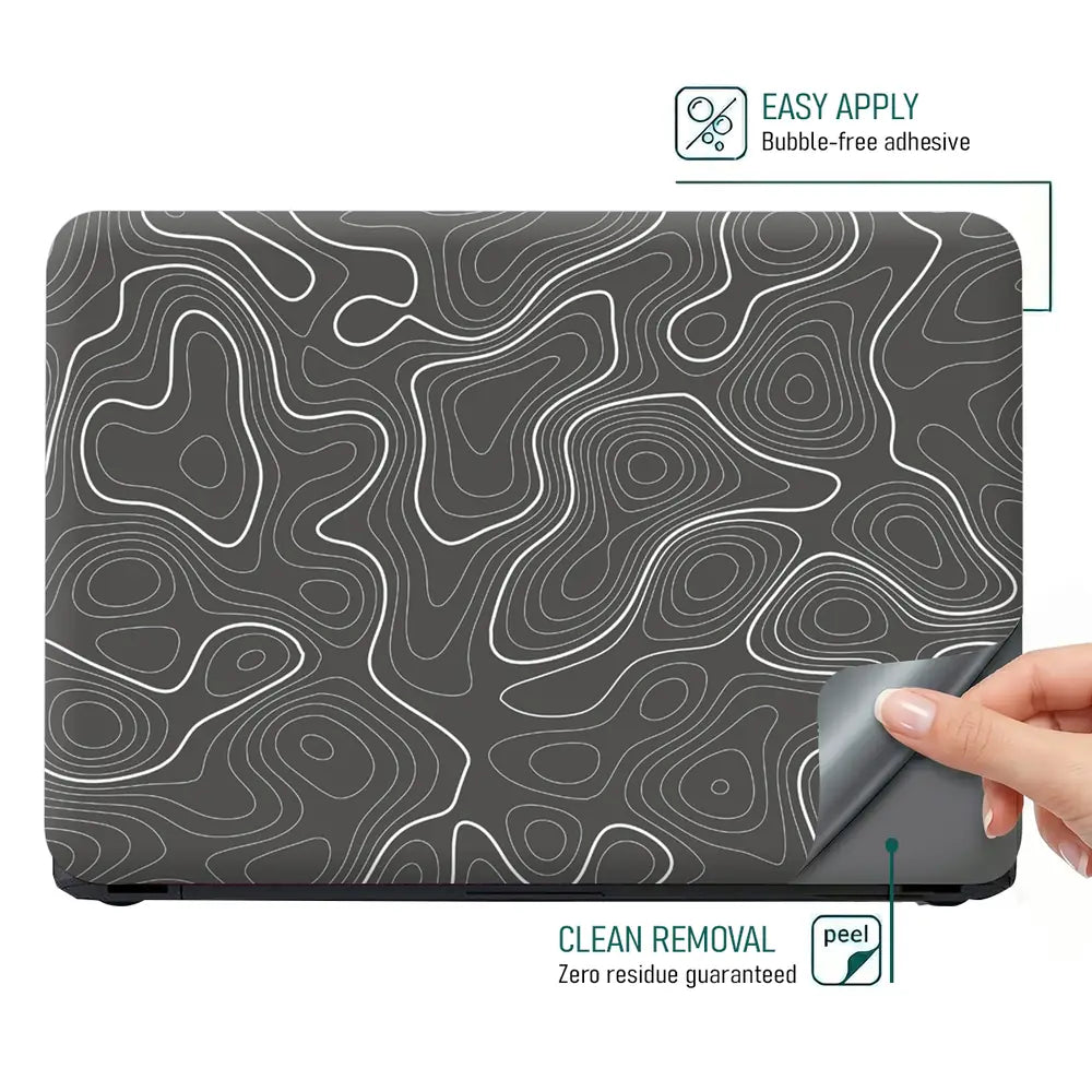 Abstract White Line Patterns On Dark Background Laptop Skin - View 4