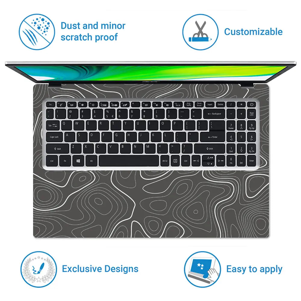 Abstract White Line Patterns On Dark Background Laptop Skin - View 5