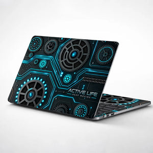 Active Life Cyan Gears Laptop Skin - View 1