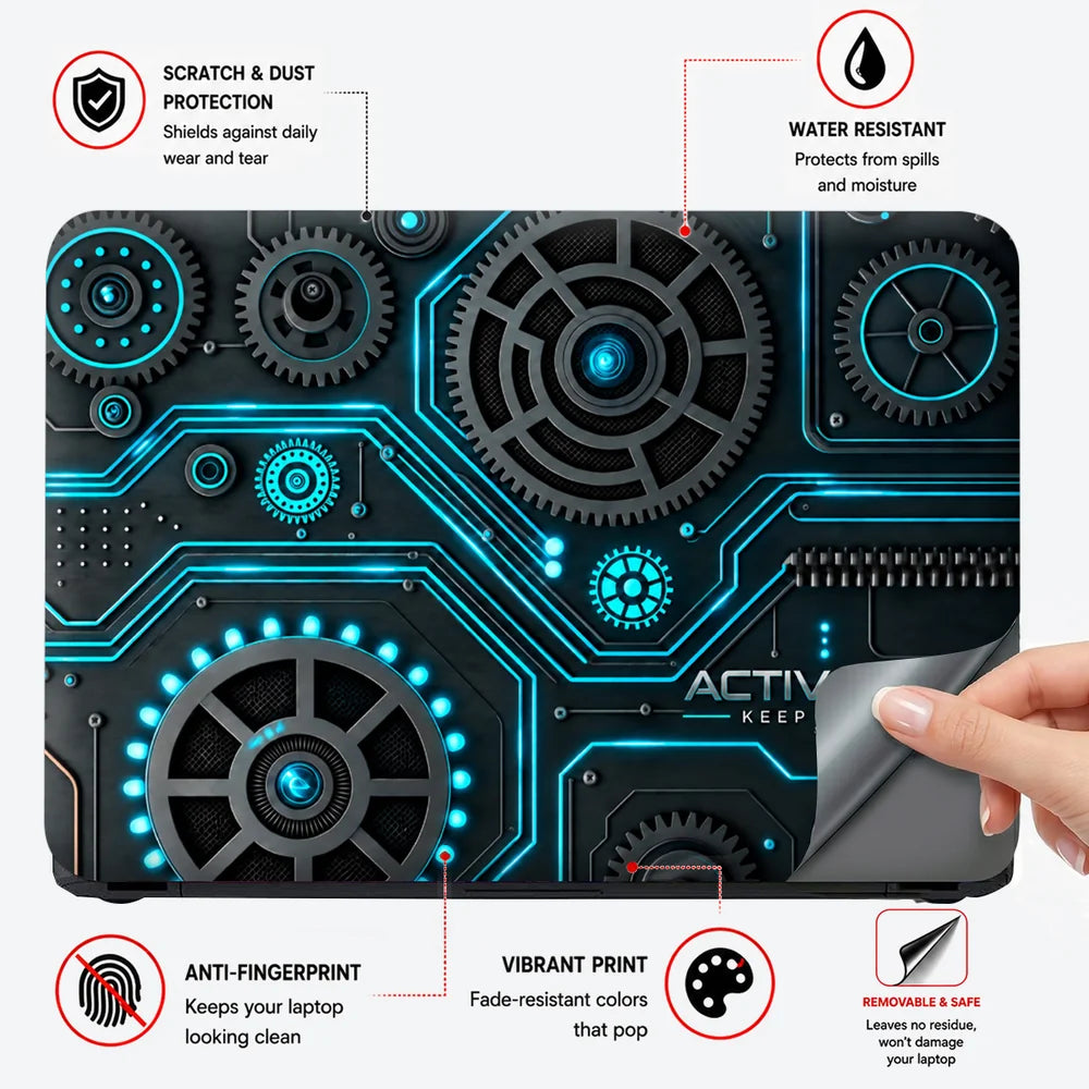 Active Life Cyan Gears Laptop Skin - View 4
