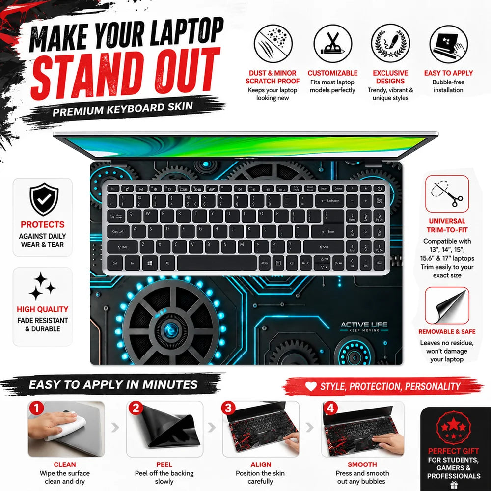 Active Life Cyan Gears Laptop Skin - View 5